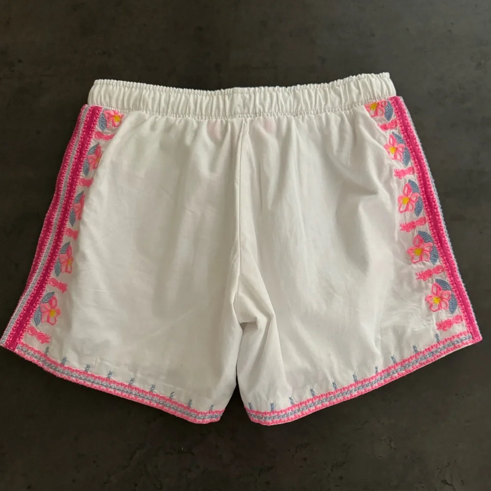 LILLY PULITZER Katia Embroidered Draw String Shorts XXS White & Pink. C4